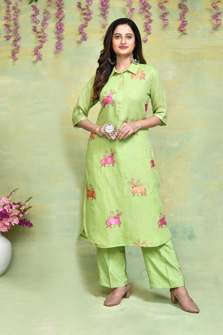 Linen embroidered umbrella cut co-ord set