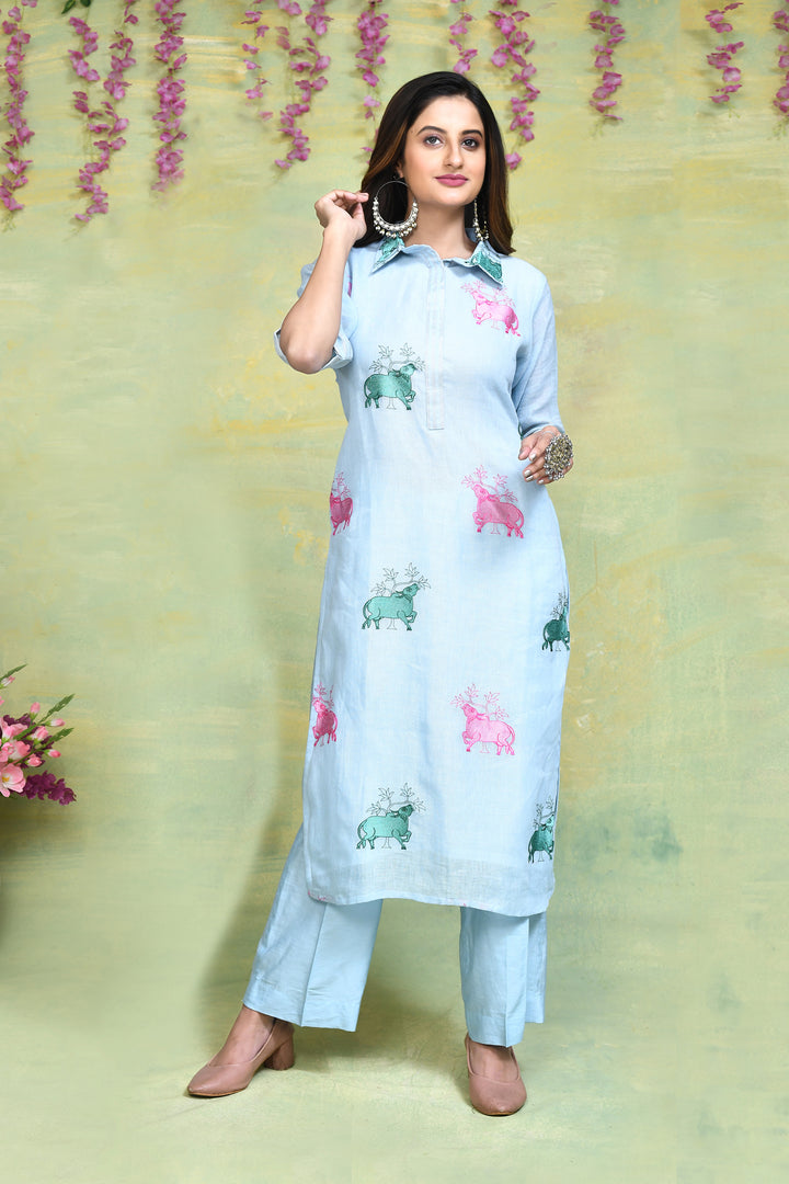 Linen embroidered umbrella cut co-ord set