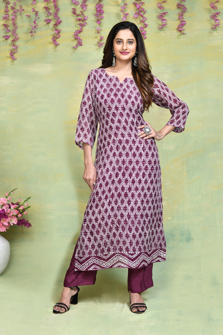 Linen handblock printed straight kurta & bottom set