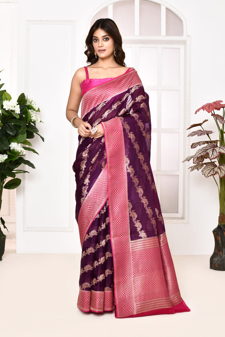 Pure organza saree with banarasi weaving