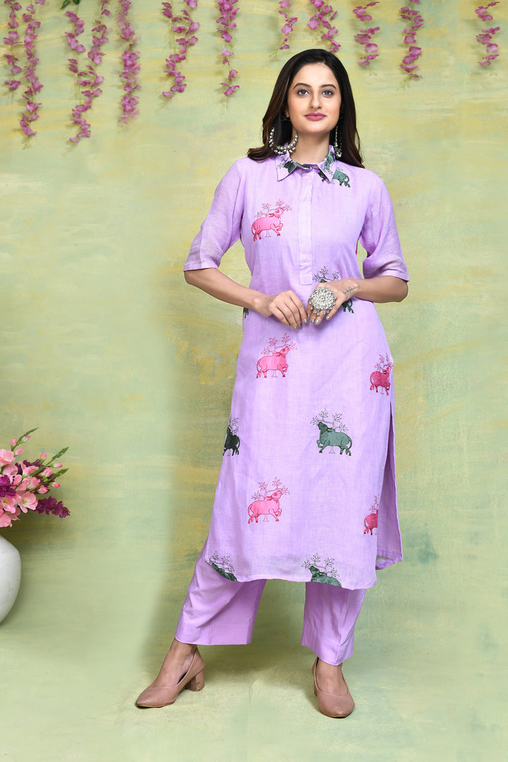 Linen embroidered umbrella cut co-ord set