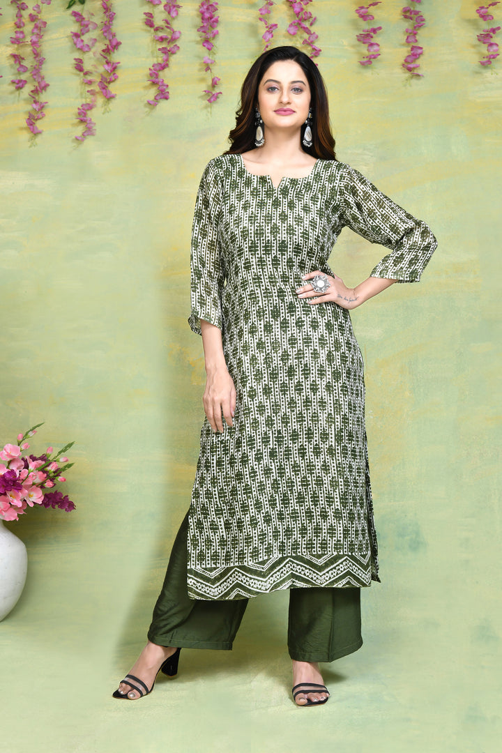 Linen handblock printed straight kurta & bottom set