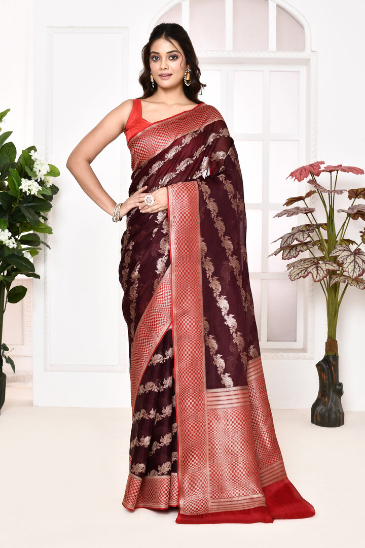 Pure organza saree with banarasi weaving