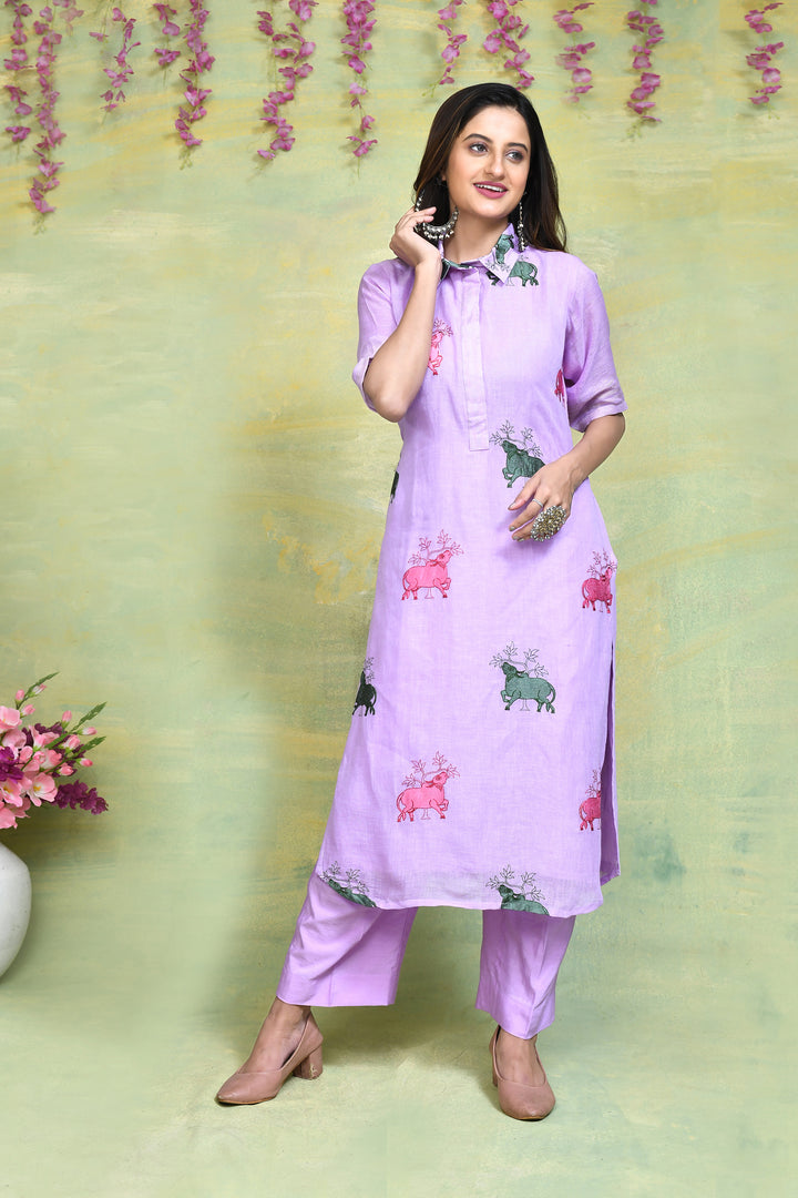 Linen embroidered umbrella cut co-ord set