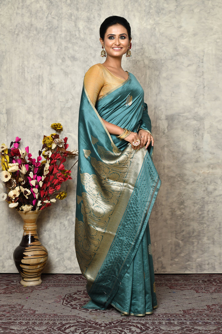 Pure Munga silk handloom saree with thin border & Banarasi kadwa booti