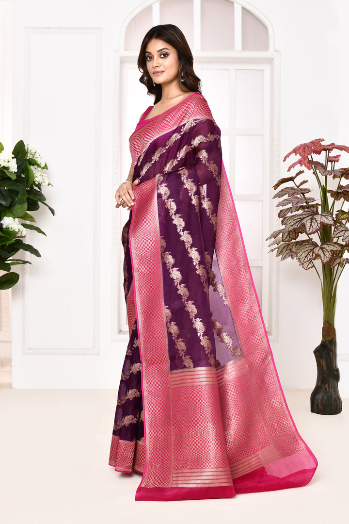 Pure organza saree with banarasi weaving