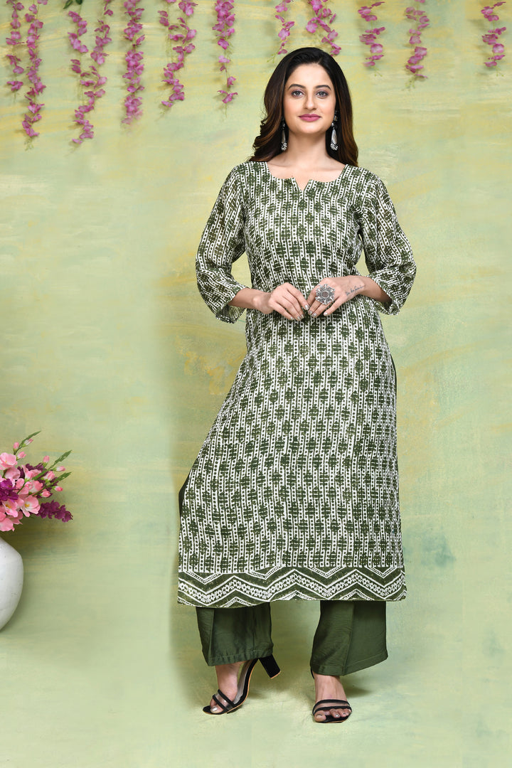 Linen handblock printed straight kurta & bottom set