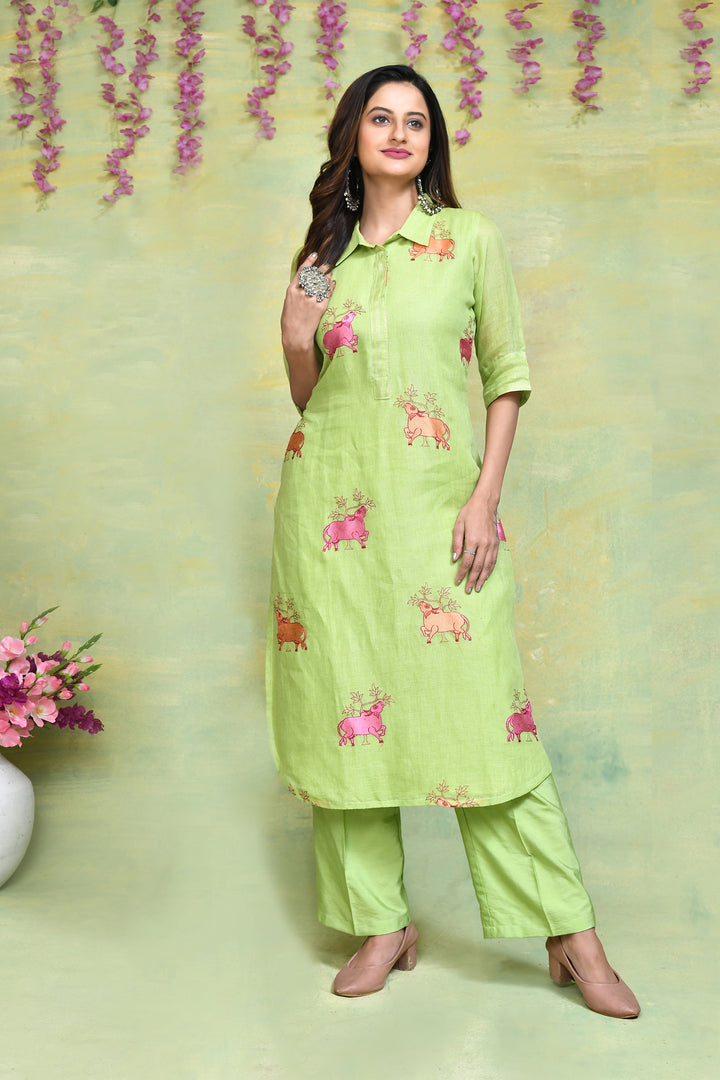 Linen embroidered umbrella cut co-ord set