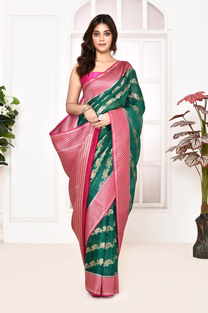 Pure organza saree with banarasi weaving