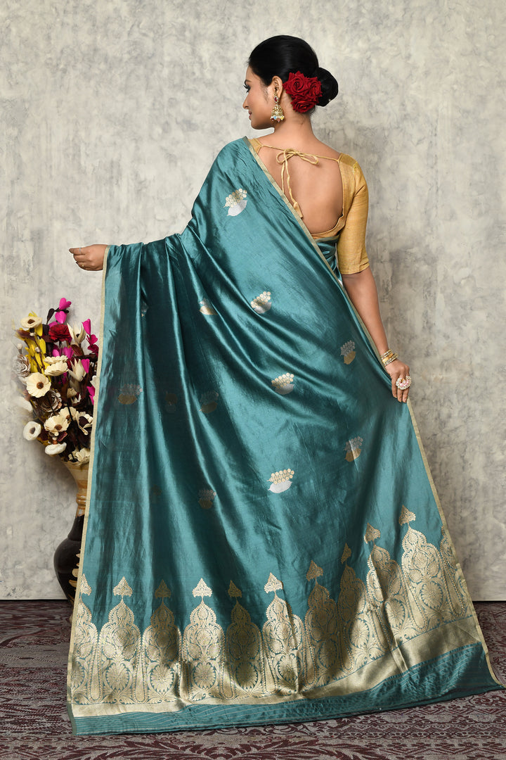 Pure Munga silk handloom saree with thin border & Banarasi kadwa booti