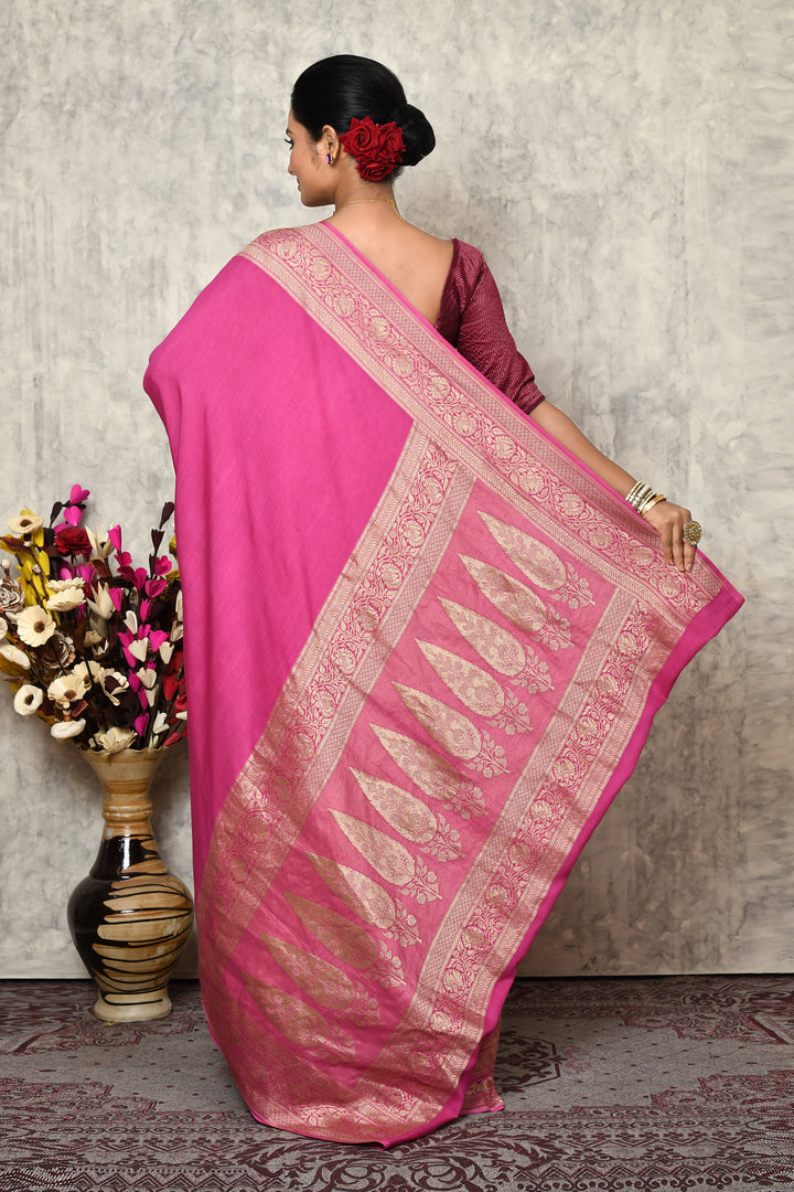 Pure chinia silk saree with broad border & plain body