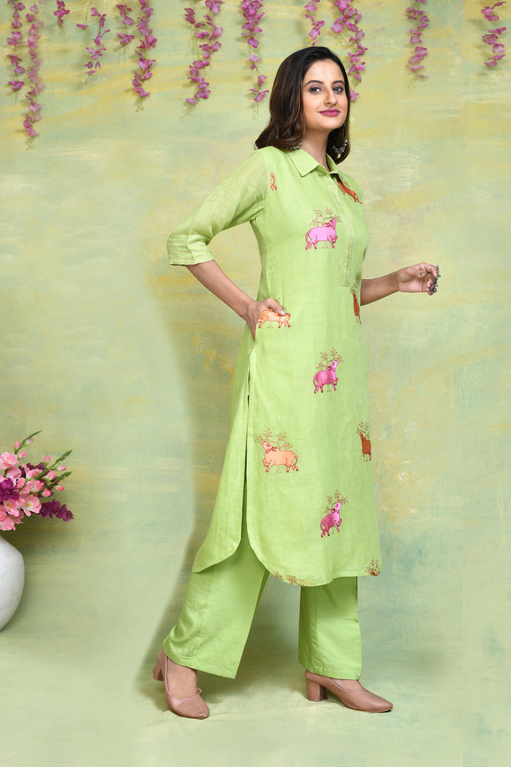 Linen embroidered umbrella cut co-ord set