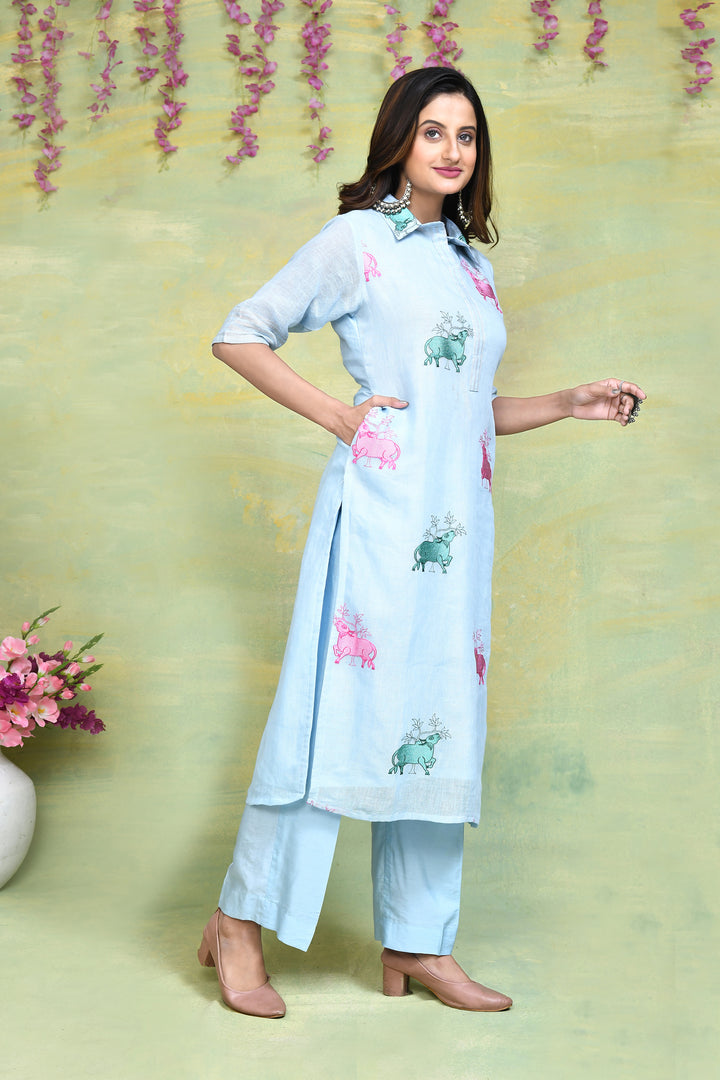 Linen embroidered umbrella cut co-ord set