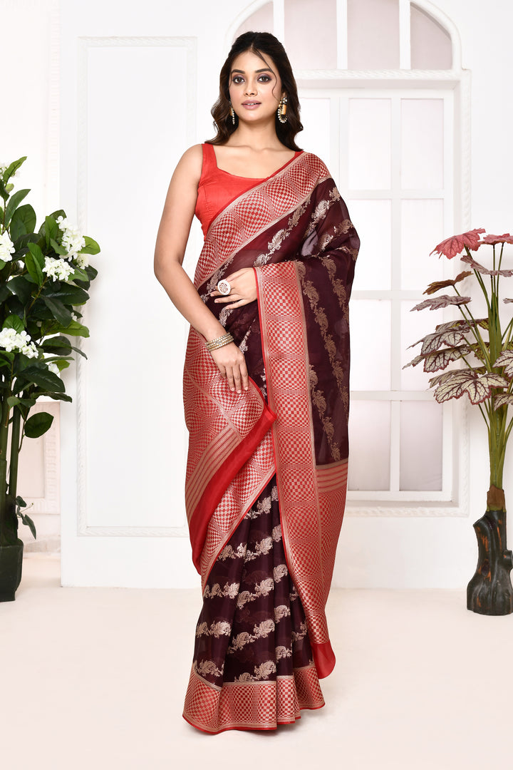 Pure organza saree with banarasi weaving