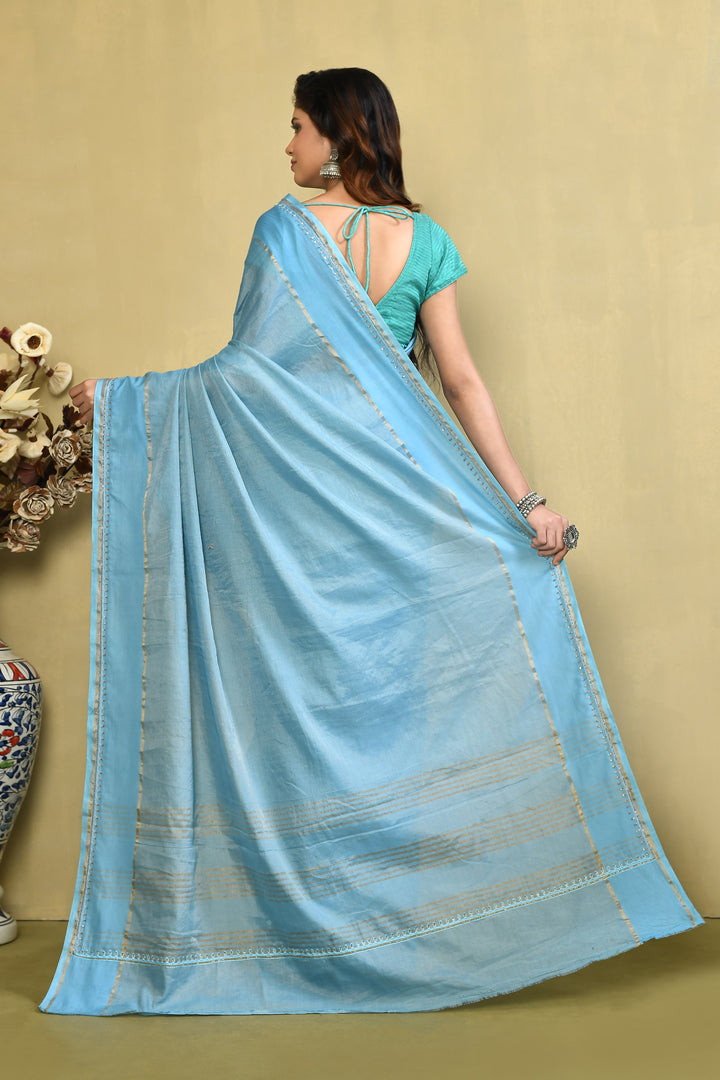 Pure linen handloom embroidered saree with banarasi weaving