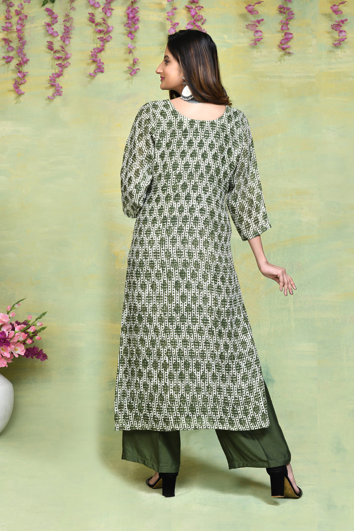 Linen handblock printed straight kurta & bottom set