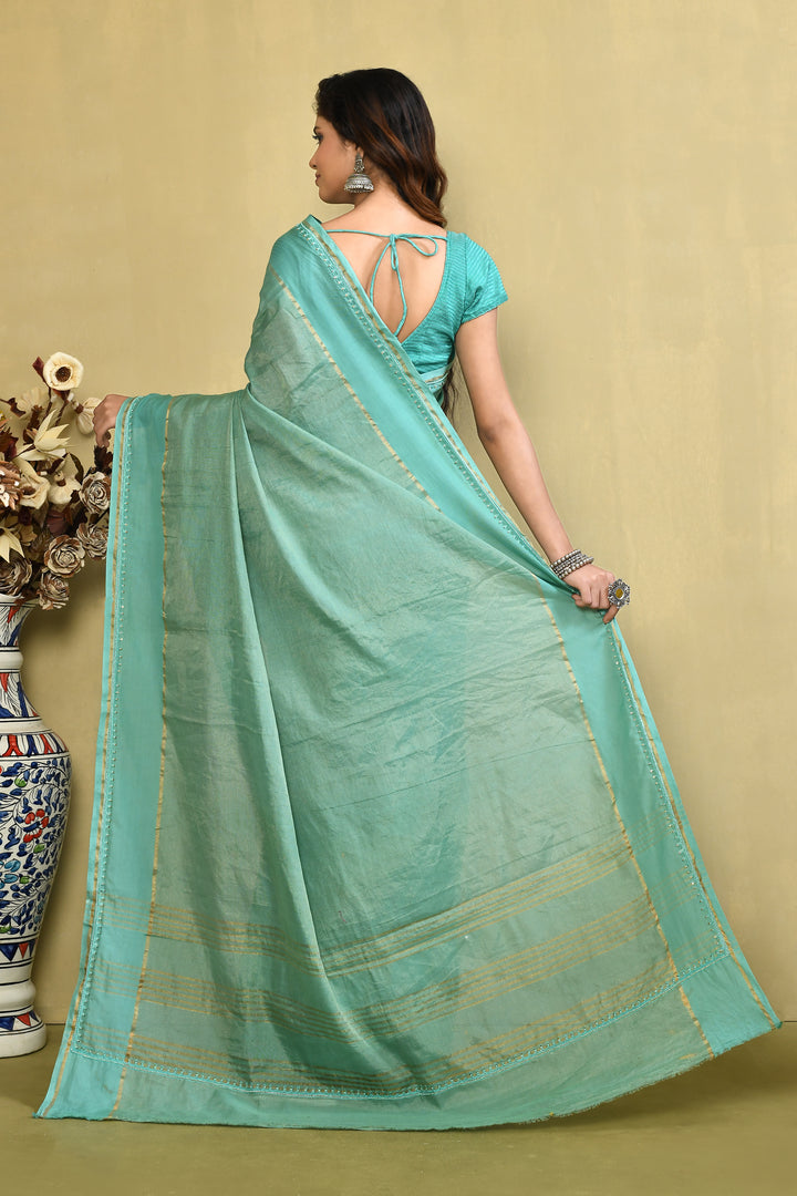 Pure linen handloom embroidered saree with banarasi weaving