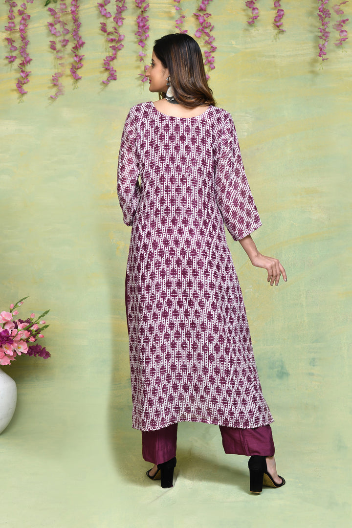 Linen handblock printed straight kurta & bottom set