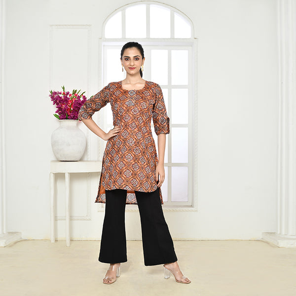 Pure chanderi hand block printed high-low pattern kurta