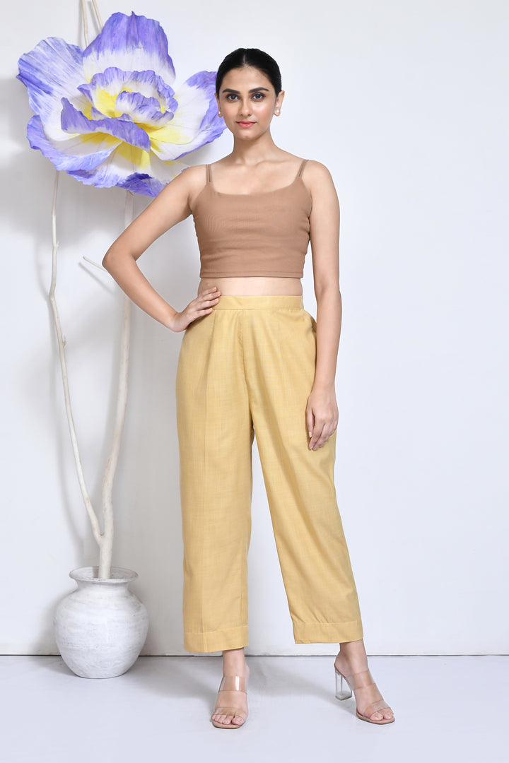 Beige cotton straight pant