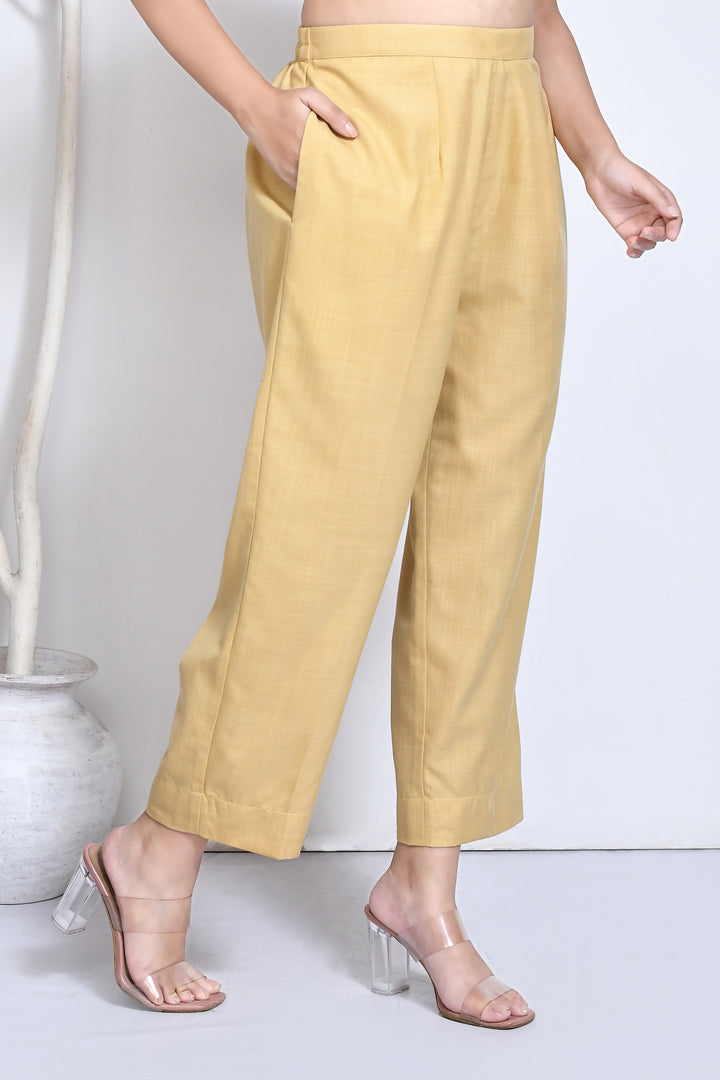 Beige cotton straight pant