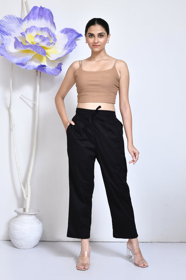 Black Cotton stretchable pants