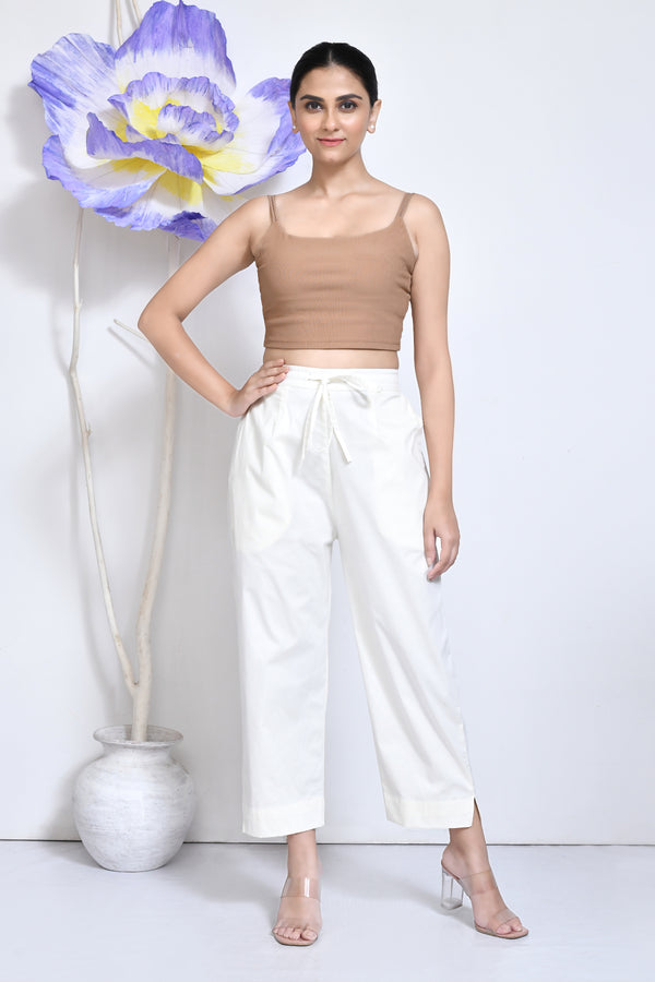 Off white Cotton stretchable pants