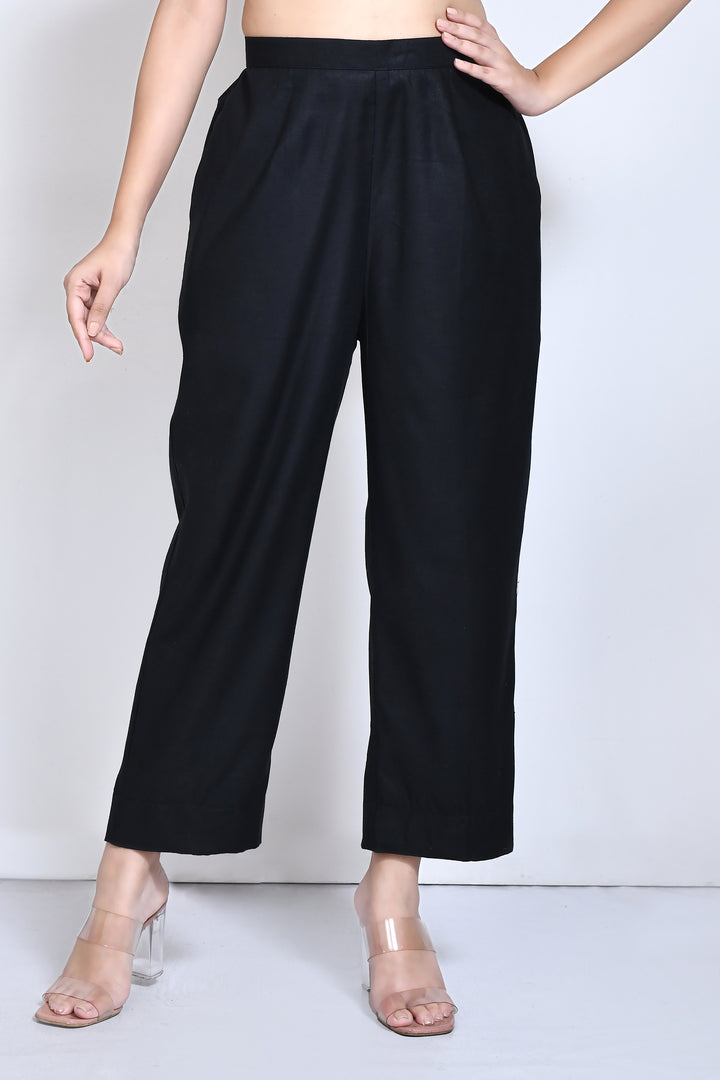 Black cotton straight pant