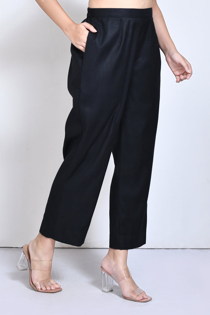 Black cotton straight pant