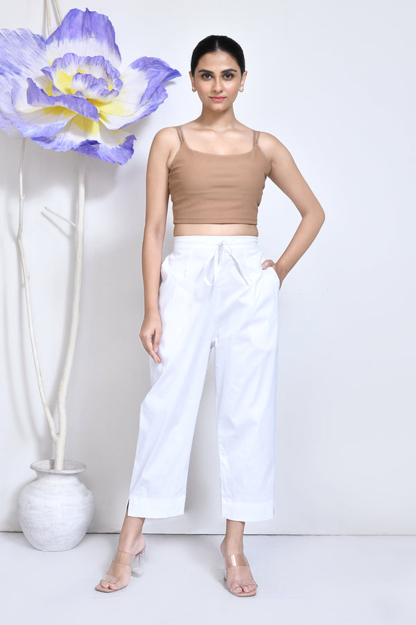 White Cotton stretchable pants