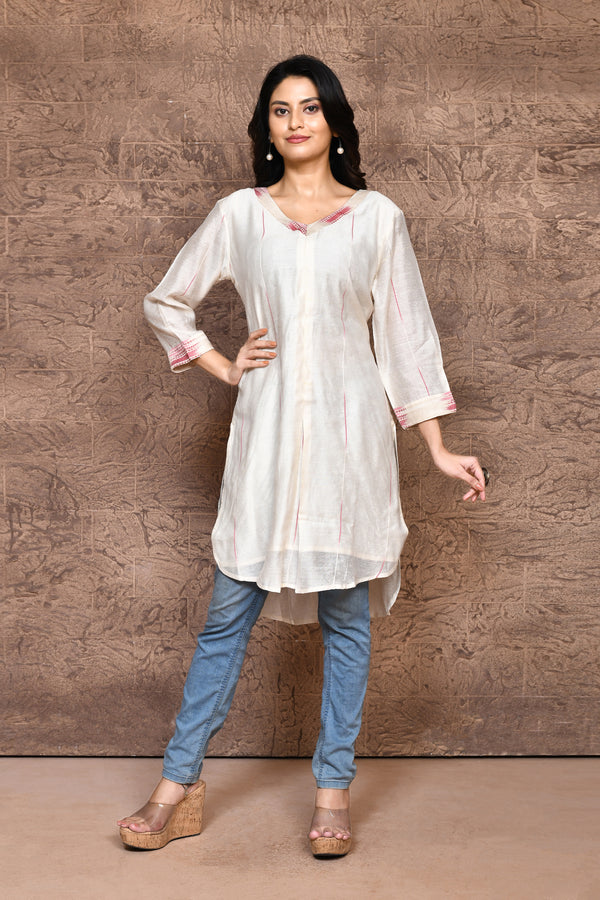 Pure chanderi off-white high-low pattern kurta