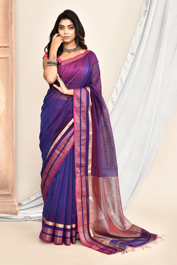 Maheshwari pure handloom plain saree with broad contrast border