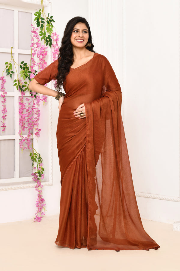 Plain chiffon tissue saree