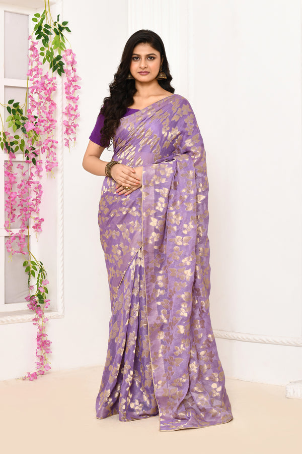 Jute Upada golden leaf pattern saree