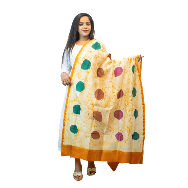 Mustard yellow Pure Maheshwari Dupatta with Hand Block Print