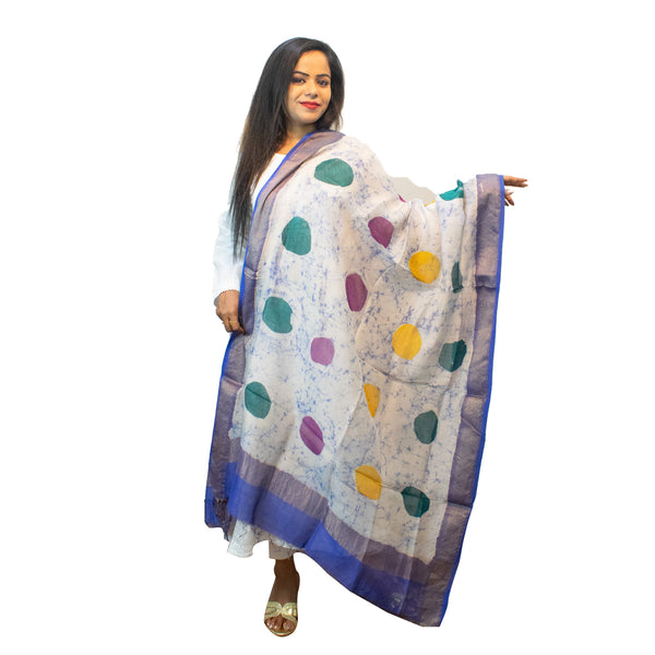 Royal blue Pure Maheshwari Dupatta with Hand Block Print